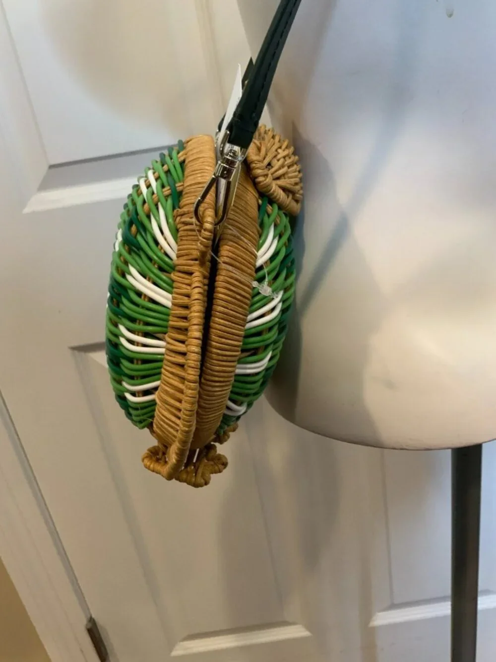 Kate Spade New York Green White Striped Hopkins Frog Wicker Bag NWT!